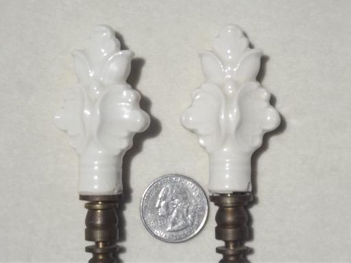 photo of white china flowers vintage lamp finial set, pair of pottery lamp finials #2