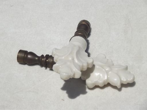 photo of white china flowers vintage lamp finial set, pair of pottery lamp finials #4