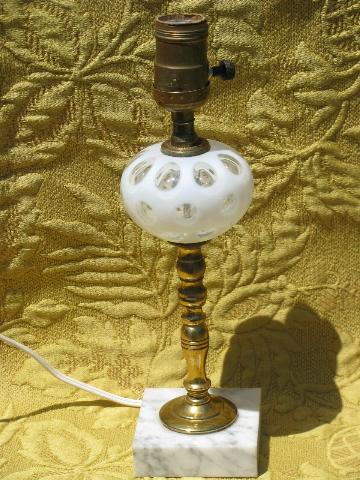 photo of white coin spot art glass table lamp, brass & marble vintage Italy #1