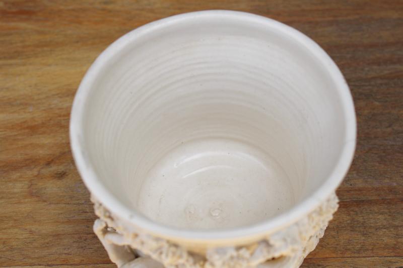 photo of white glazed bonsai pot, hand sculpted pottery windswept cedar trees dimensional texture #2