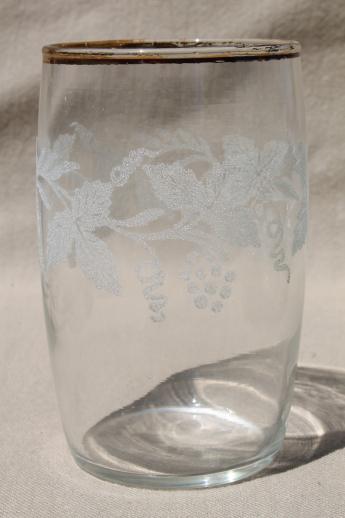 photo of white grapes pattern glass pitcher &   tumblers or tea glasses, vintage lemonade set #3