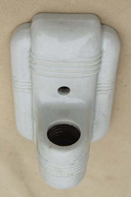 photo of white ironstone china wall sconce light, art deco vintage pull chain switch single bulb fixture #4