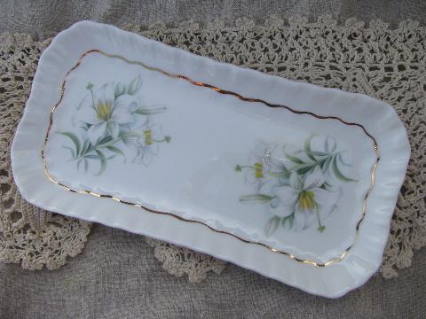 photo of white lilies floral tray, vintage Adderley - England bone china #1