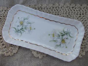 catalog photo of white lilies floral tray, vintage Adderley - England bone china