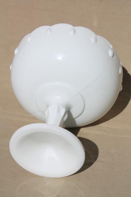 photo of white milk glass pedestal compote / flower  bowl, vintage Indiana glass teardrop pattern #4