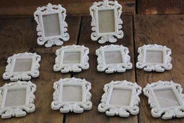 catalog photo of white painted ornate molded resin frames, mini easel stand frames french country style