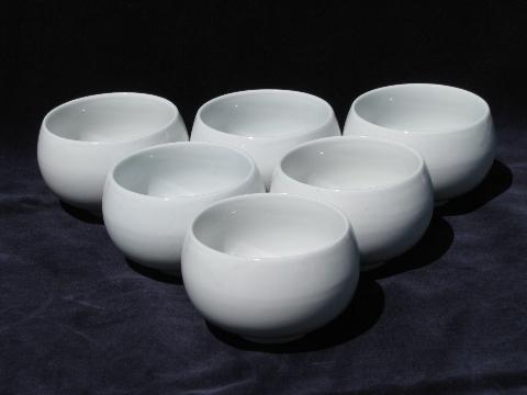 photo of white porcelain oriental tea set, teapot w/ rattan handle, bowl cups #2