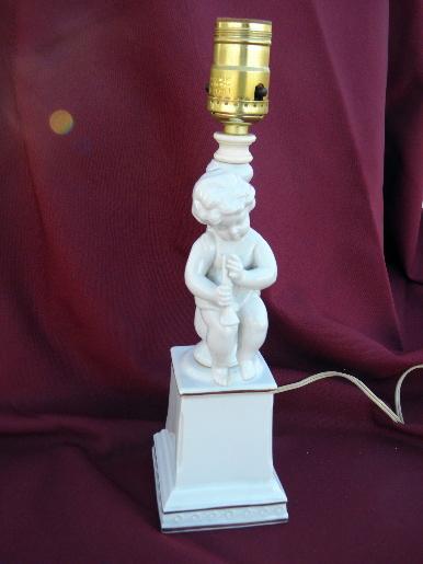 photo of white porcelain statue lamp, 50s vintage boudoir china cherub figure #1