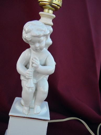 photo of white porcelain statue lamp, 50s vintage boudoir china cherub figure #2