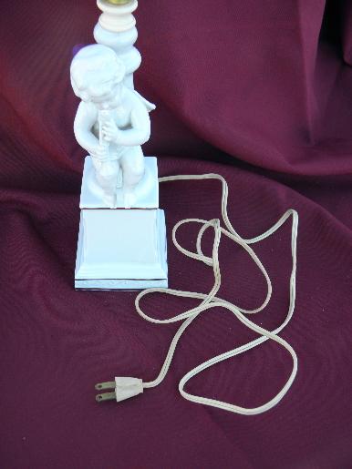 photo of white porcelain statue lamp, 50s vintage boudoir china cherub figure #3