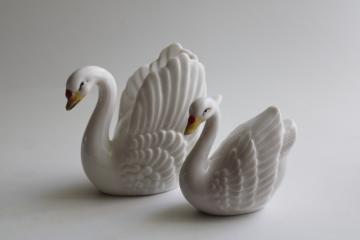 catalog photo of white porcelain swans salt and pepper shakers, vintage Japan S&P set 