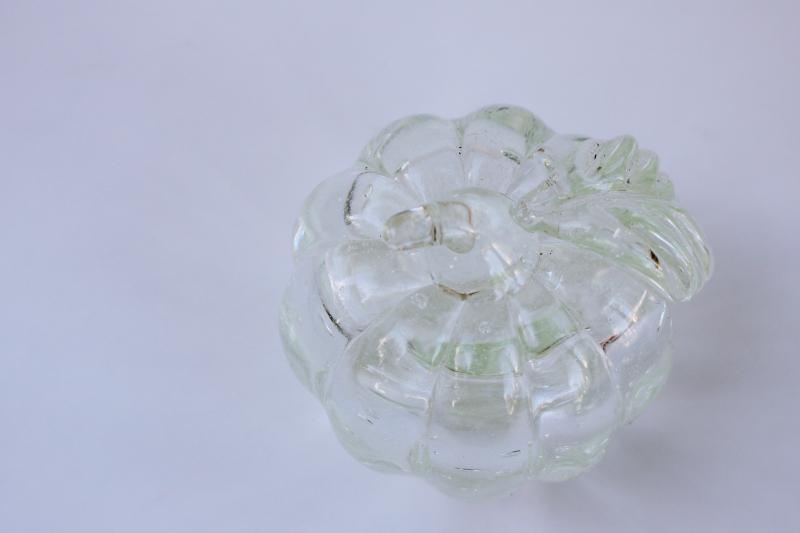 photo of white pumpkin art glass paperweight, Maxwell signed hand blown crystal #2