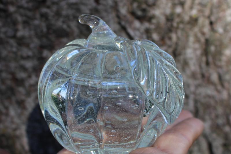 photo of white pumpkin art glass paperweight, Maxwell signed hand blown crystal #4