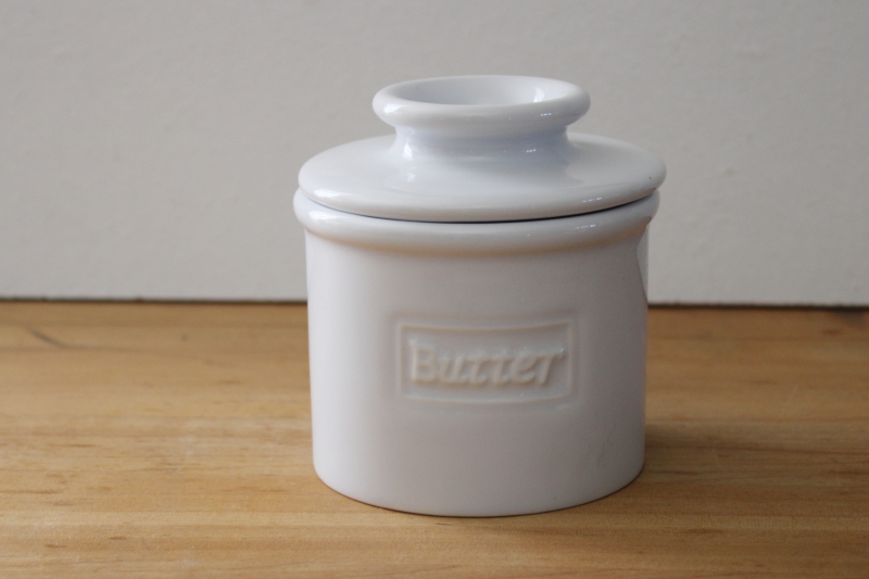 photo of white stoneware butter bell keeper ceramic crock jar, country French style Beurre / Butter #1