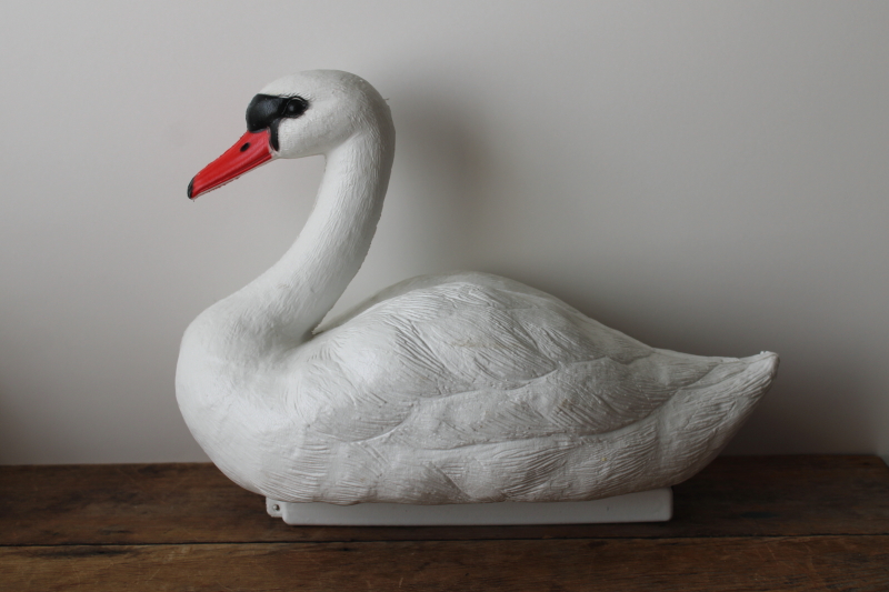 photo of white swan floating plastic pond decor, lifelike decoy yard lawn ornament  #1