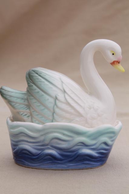 photo of white swan on nest dish holds golden eggs, vintage Japan ceramic S&P shakers set #3