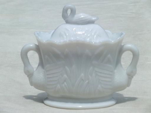 photo of white swans milk glass vase & covered box, vintage Westmoreland glass #3