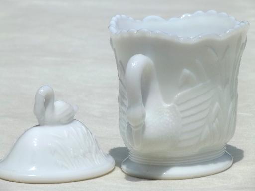 photo of white swans milk glass vase & covered box, vintage Westmoreland glass #4