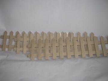 catalog photo of white wood picket fence for vintage Christmas village, old-fashioned putz scene