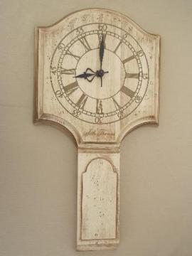 catalog photo of whitewash wood Seth Thomas wall clock, vintage country primitive white wash