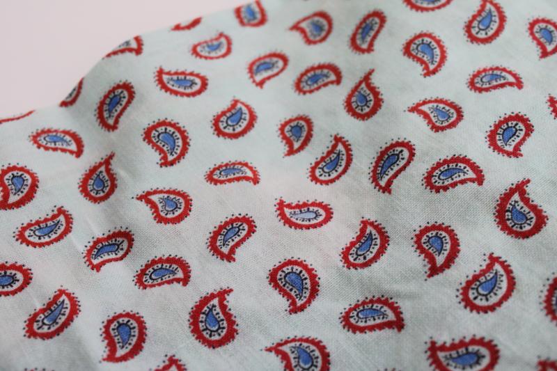 photo of whole sack feedsack vintage cotton fabric, red & blue paisley print on seafoam green #3