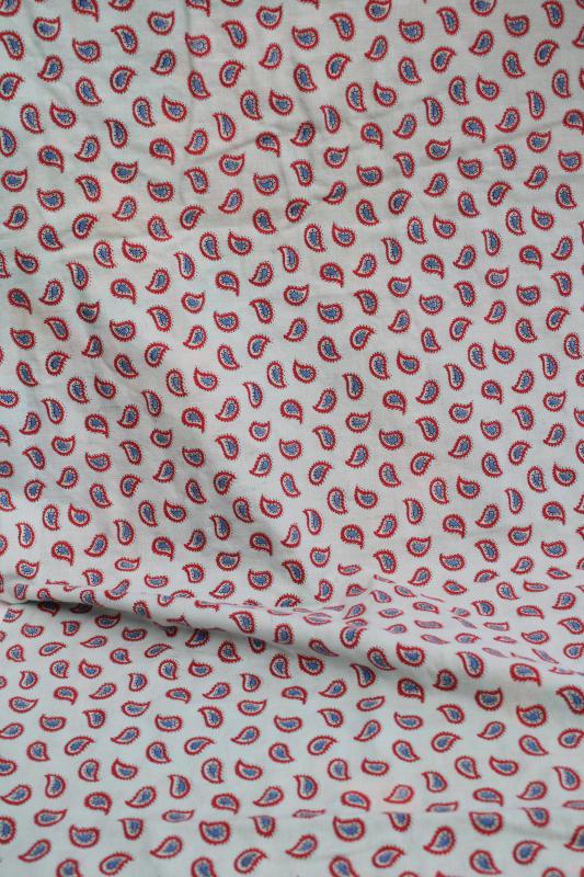 photo of whole sack feedsack vintage cotton fabric, red & blue paisley print on seafoam green #5