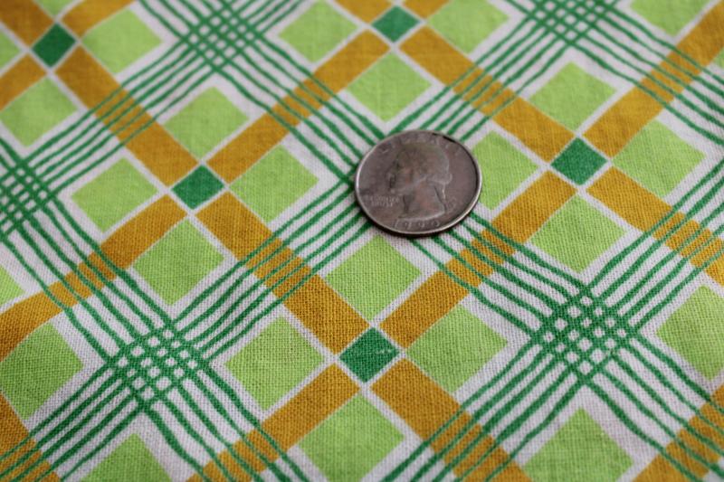 photo of whole sack vintage plaid print cotton feedsack fabric, lime green & yellow #2