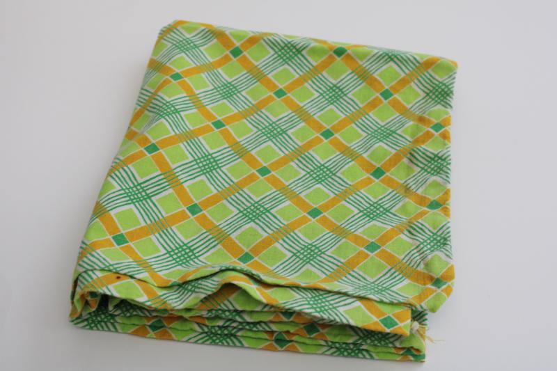 photo of whole sack vintage plaid print cotton feedsack fabric, lime green & yellow #4