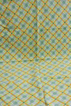 catalog photo of whole sack vintage plaid print cotton feedsack fabric, lime green & yellow