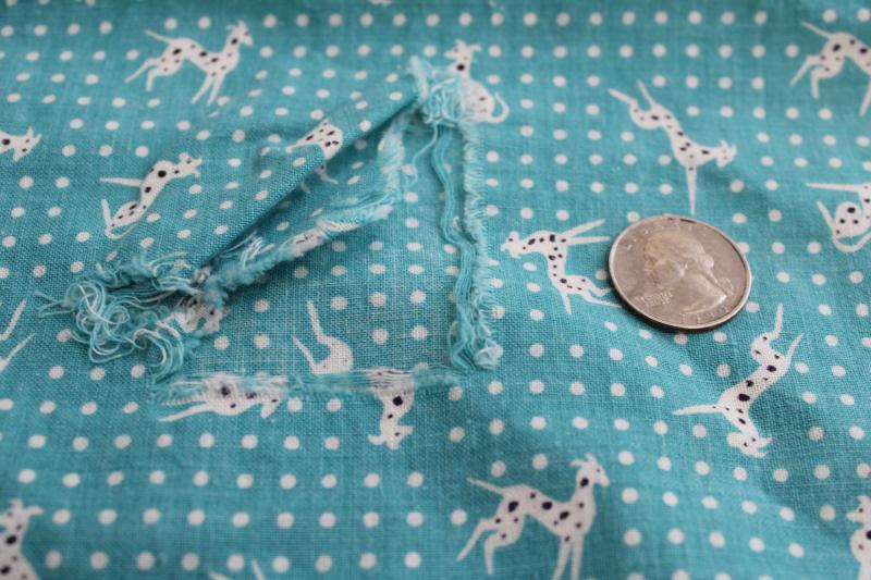 photo of whole sack vintage print cotton feedsack fabric, 1950s blue green w/ dalmatian dogs #3