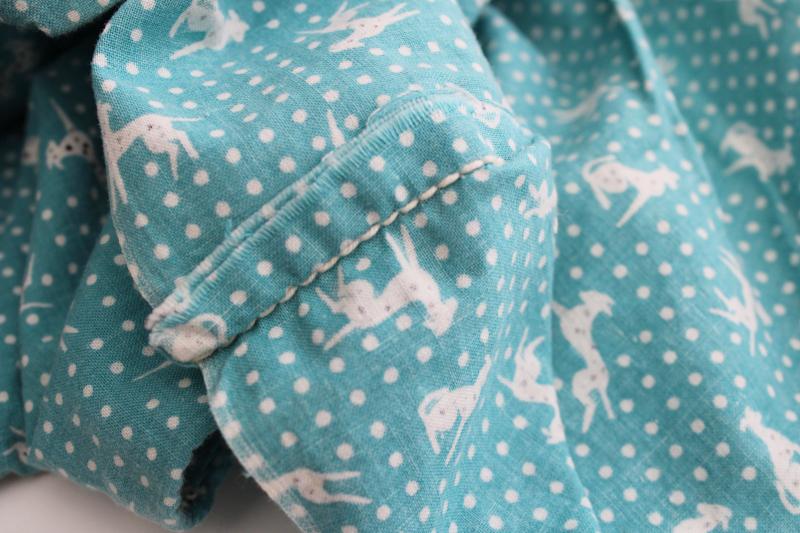 photo of whole sack vintage print cotton feedsack fabric, 1950s blue green w/ dalmatian dogs #4