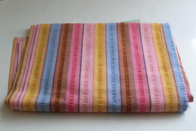 photo of wide candy striped seersucker cotton fabric, mid-century vintage Montgomery Wards label #1