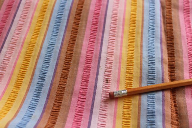 photo of wide candy striped seersucker cotton fabric, mid-century vintage Montgomery Wards label #3