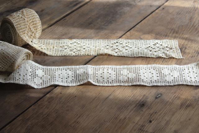 photo of wide crochet lace insertion or sewing trim, vintage handmade lace lot #1