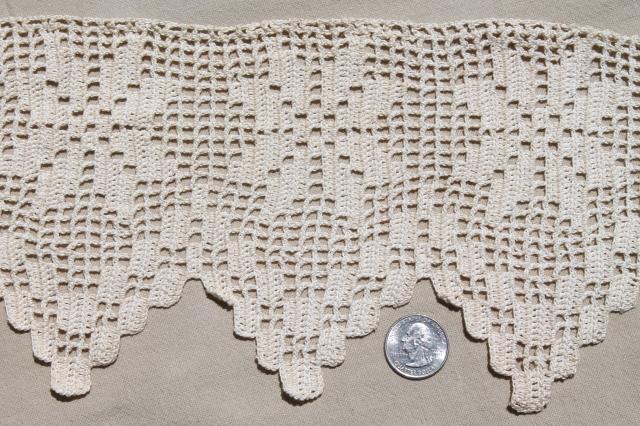 photo of wide filet crochet lace edging border, heavy handmade crocheted cotton trim w/ stars #2