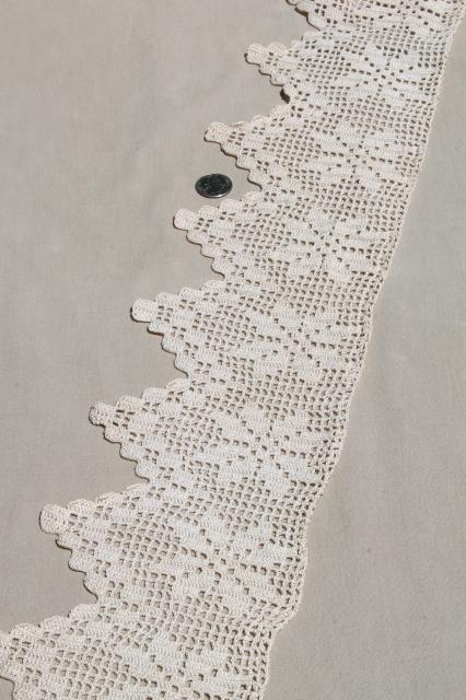 photo of wide filet crochet lace edging border, heavy handmade crocheted cotton trim w/ stars #4