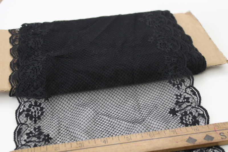 photo of wide lace w/ scalloped edging, 1930s vintage dress trim or hat veiling in black #2