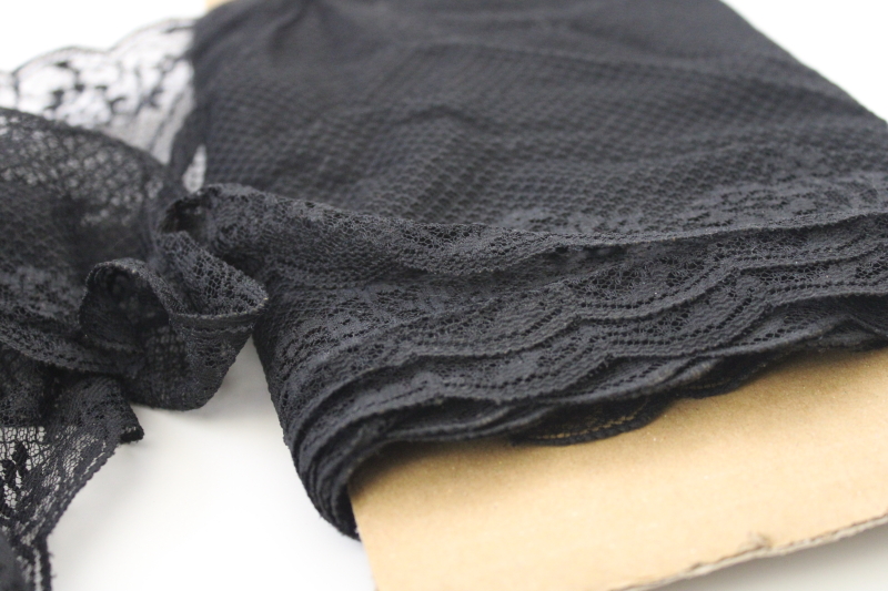 photo of wide lace w/ scalloped edging, 1930s vintage dress trim or hat veiling in black #3