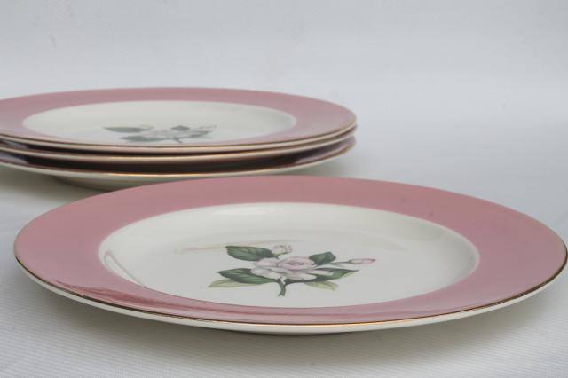 photo of wide pink border flowered china plates, Alliance Glenwood vintage Homer Laughlin #3