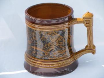 catalog photo of wild boars boar hog hunt scene transferware beer mug stein, vintage Japan