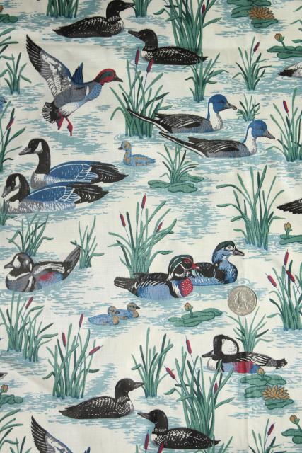 photo of wild ducks geese game bird print cotton fabric, for quilting or decor hunting camp / lake cabin #1