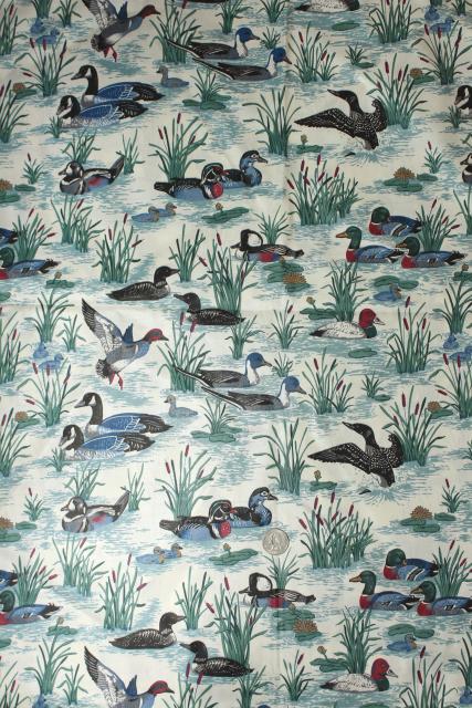 photo of wild ducks geese game bird print cotton fabric, for quilting or decor hunting camp / lake cabin #3