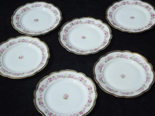 photo of wild rose w/ black and gold, vintage Wheelock china bread and butter plates #1