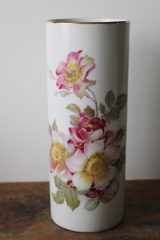 photo of wild rose china column vase, vintage Gerold Porzellan Bavaria West Germany  #1