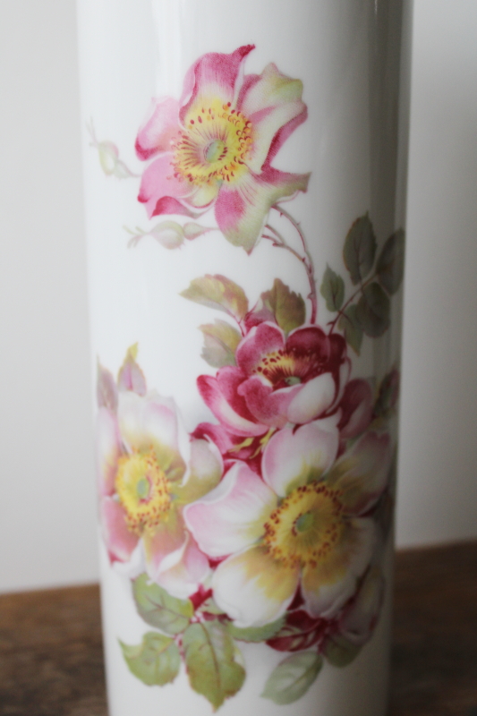 photo of wild rose china column vase, vintage Gerold Porzellan Bavaria West Germany  #2