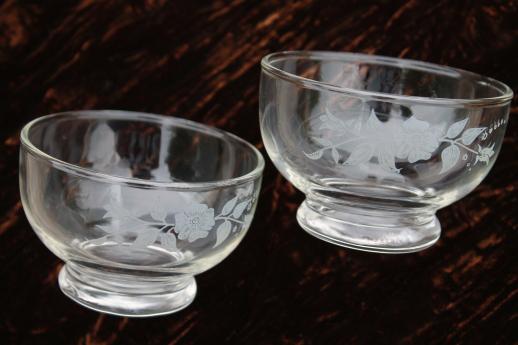 photo of wild rose floral pattern clear glass bowls, vintage Anchor Hocking glass w/ white flowers print #4