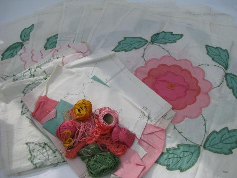 photo of wild rose pink flower hand-stitched applique quilt block squares lot #1