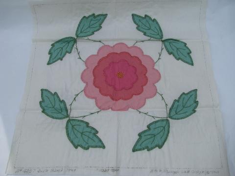 photo of wild rose pink flower hand-stitched applique quilt block squares lot #2
