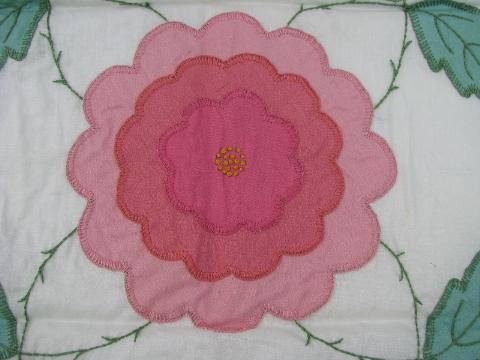 photo of wild rose pink flower hand-stitched applique quilt block squares lot #3