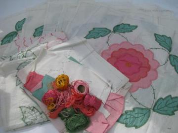 catalog photo of wild rose pink flower hand-stitched applique quilt block squares lot